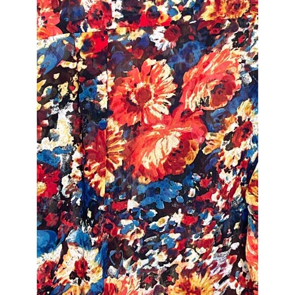 WAYF Sheer Floral Blouse XS Orange Blue Long Sleeve Boho Office Top - Picture 12 of 12